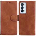 For Tecno Camon 18 Premier Skin Feel Pure Color Flip Leather Phone Case(Brown) - 1