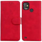 For Tecno Pop 5P Skin Feel Pure Color Flip Leather Phone Case(Red) - 1