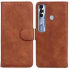 For Tecno Spark 7 Pro Skin Feel Pure Color Flip Leather Phone Case(Brown) - 1