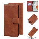 For OnePlus Nord N100 Skin Feel Pure Color Flip Leather Phone Case(Brown) - 1