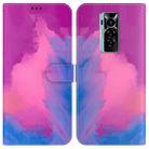 For Tecno Phantom X Watercolor Pattern Horizontal Flip Leather Phone Case(Purple Red) - 1