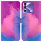 For Tecno Spark 8 / 8T Watercolor Pattern Horizontal Flip Leather Phone Case(Purple Red) - 1