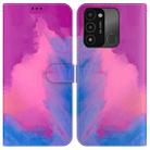 For Tecno Spark Go 2022 / Spark 8C Watercolor Pattern Horizontal Flip Leather Phone Case(Purple Red) - 1