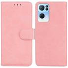 For OPPO Reno7 Pro 5G Skin Feel Pure Color Flip Leather Phone Case(Pink) - 1
