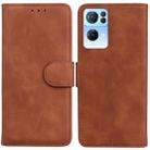 For OPPO Reno7 Pro 5G Skin Feel Pure Color Flip Leather Phone Case(Brown) - 1