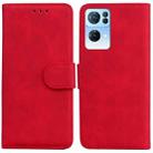 For OPPO Reno7 Pro 5G Skin Feel Pure Color Flip Leather Phone Case(Red) - 1