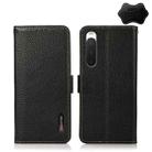 For Sony Xperia 10 IV KHAZNEH Side-Magnetic Litchi Genuine Leather RFID Phone Case(Black) - 1