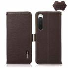 For Sony Xperia 10 IV KHAZNEH Side-Magnetic Litchi Genuine Leather RFID Phone Case(Brown) - 1