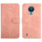 For Nokia 1.4 Skin Feel Butterfly Peony Embossed Leather Phone Case(Pink) - 1