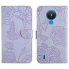 For Nokia 1.4 Skin Feel Butterfly Peony Embossed Leather Phone Case(Purple) - 1