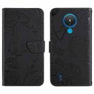 For Nokia 1.4 Skin Feel Butterfly Peony Embossed Leather Phone Case(Black) - 1