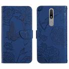 For Nokia 2.4 Skin Feel Butterfly Peony Embossed Leather Phone Case(Blue) - 1