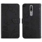 For Nokia 2.4 Skin Feel Butterfly Peony Embossed Leather Phone Case(Black) - 1