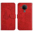 For Nokia 5.4 Skin Feel Butterfly Peony Embossed Leather Phone Case(Red) - 1