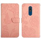 For Nokia C03 2020 Skin Feel Butterfly Peony Embossed Leather Phone Case(Pink) - 1