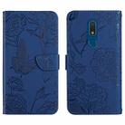 For Nokia C03 2020 Skin Feel Butterfly Peony Embossed Leather Phone Case(Blue) - 1