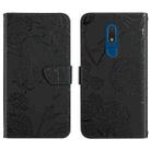 For Nokia C03 2020 Skin Feel Butterfly Peony Embossed Leather Phone Case(Black) - 1