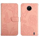 For Nokia C10 / C20 Skin Feel Butterfly Peony Embossed Leather Phone Case(Pink) - 1