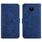 For Nokia C10 / C20 Skin Feel Butterfly Peony Embossed Leather Phone Case(Blue) - 1