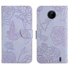 For Nokia C10 / C20 Skin Feel Butterfly Peony Embossed Leather Phone Case(Purple) - 1