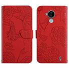 For Nokia C30 Skin Feel Butterfly Peony Embossed Leather Phone Case(Red) - 1