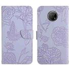 For Nokia G300 Skin Feel Butterfly Peony Embossed Leather Phone Case(Purple) - 1