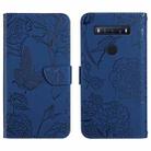 For TCL 10 SE Skin Feel Butterfly Peony Embossed Leather Phone Case(Blue) - 1