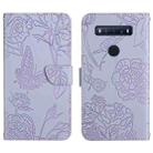 For TCL 10 SE Skin Feel Butterfly Peony Embossed Leather Phone Case(Purple) - 1