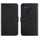 For TCL 10 SE Skin Feel Butterfly Peony Embossed Leather Phone Case(Black) - 1