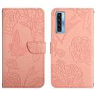For TCL 20 Pro 5G Skin Feel Butterfly Peony Embossed Leather Phone Case(Pink) - 1