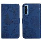 For TCL 20 Pro 5G Skin Feel Butterfly Peony Embossed Leather Phone Case(Blue) - 1