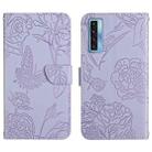 For TCL 20 Pro 5G Skin Feel Butterfly Peony Embossed Leather Phone Case(Purple) - 1