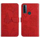 For TCL 20 SE Skin Feel Butterfly Peony Embossed Leather Phone Case(Red) - 1