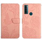 For TCL 20 SE Skin Feel Butterfly Peony Embossed Leather Phone Case(Pink) - 1