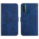 For TCL 20 SE Skin Feel Butterfly Peony Embossed Leather Phone Case(Blue) - 1