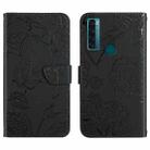 For TCL 20 SE Skin Feel Butterfly Peony Embossed Leather Phone Case(Black) - 1