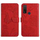 For TCL 20 R 5G Skin Feel Butterfly Peony Embossed Leather Phone Case(Red) - 1