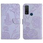 For TCL 20 R 5G Skin Feel Butterfly Peony Embossed Leather Phone Case(Purple) - 1