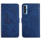 For TCL 20S / 20 5G / 20L / 20L+ Skin Feel Butterfly Peony Embossed Leather Phone Case(Blue) - 1
