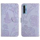 For TCL 20S / 20 5G / 20L / 20L+ Skin Feel Butterfly Peony Embossed Leather Phone Case(Purple) - 1