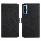 For TCL 20S / 20 5G / 20L / 20L+ Skin Feel Butterfly Peony Embossed Leather Phone Case(Black) - 1