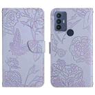 For TCL 30 SE Skin Feel Butterfly Peony Embossed Leather Phone Case(Purple) - 1