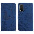 For TCL 205 Skin Feel Butterfly Peony Embossed Leather Phone Case(Blue) - 1