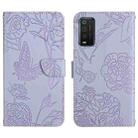 For TCL 205 Skin Feel Butterfly Peony Embossed Leather Phone Case(Purple) - 1