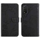 For TCL 205 Skin Feel Butterfly Peony Embossed Leather Phone Case(Black) - 1