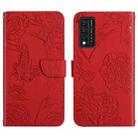 For T-Mobile Revvl V+ 5G Skin Feel Butterfly Peony Embossed Leather Phone Case(Red) - 1