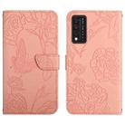 For T-Mobile Revvl V+ 5G Skin Feel Butterfly Peony Embossed Leather Phone Case(Pink) - 1