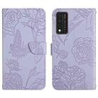For T-Mobile Revvl V+ 5G Skin Feel Butterfly Peony Embossed Leather Phone Case(Purple) - 1