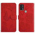 For Umidigi A7 Skin Feel Butterfly Peony Embossed Leather Phone Case(Red) - 1