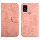 For Umidigi A9 Skin Feel Butterfly Peony Embossed Leather Phone Case(Pink) - 1